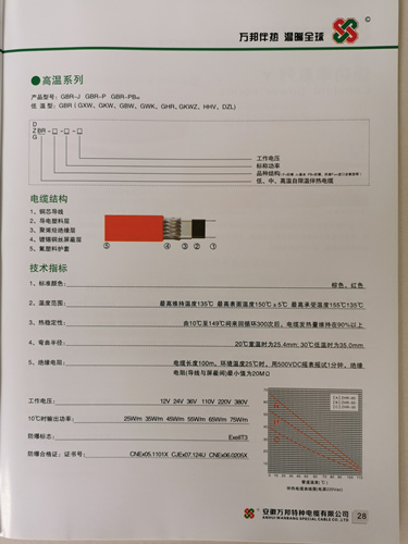 伴熱電纜，中溫系列  萬邦伴熱，溫暖全球